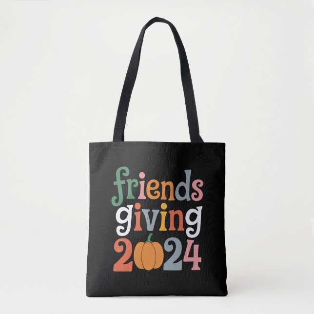 Retro Friends Giving 2024 Thanksgiving Fall Tote Bag (Front)