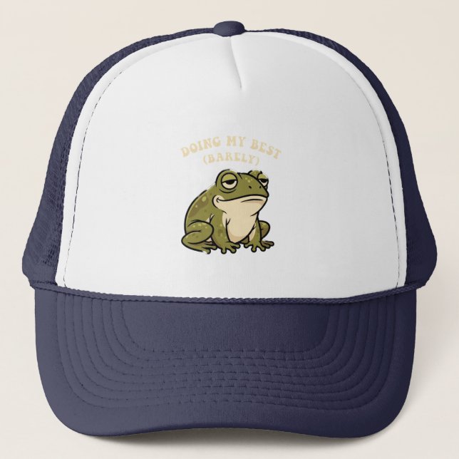 Retro Frog Barely Trying Trucker Hat (Front)