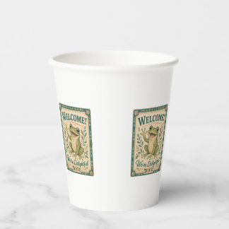 Retro Frog Welcome We're Delightful Art Vintage  Paper Cups