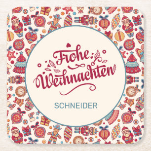 Retro Frohe Weihnachten Personalised Square Paper Coaster