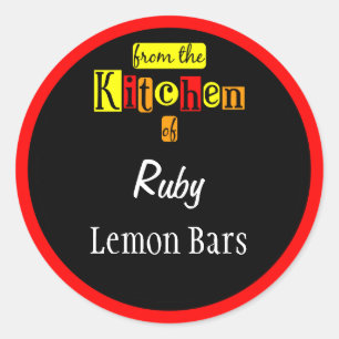 Retro From the Kitchen of Reds on Black Editable Classic Round Sticker