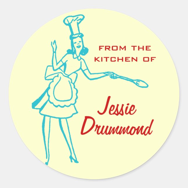 Retro "From the kitchen of" stickers (teal) (Front)