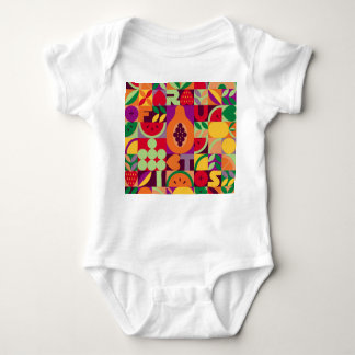 Retro Fruit Geometric: Vintage Seamless Baby Bodysuit