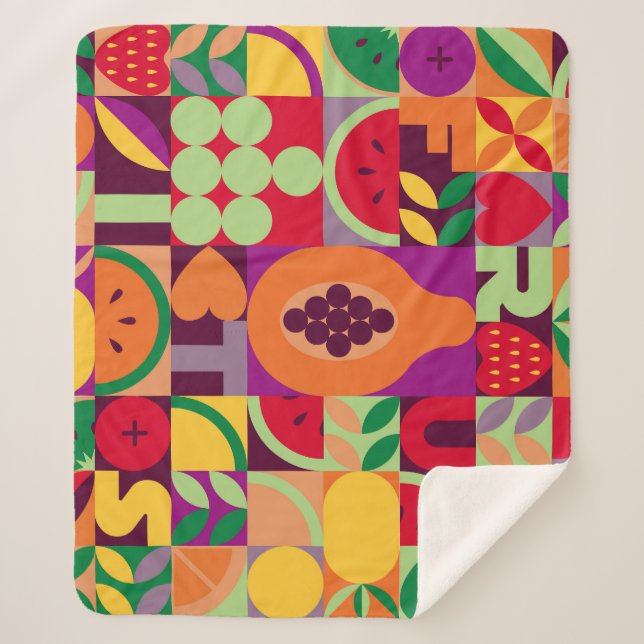 Retro Fruit Geometric: Vintage Seamless Sherpa Blanket (Front)
