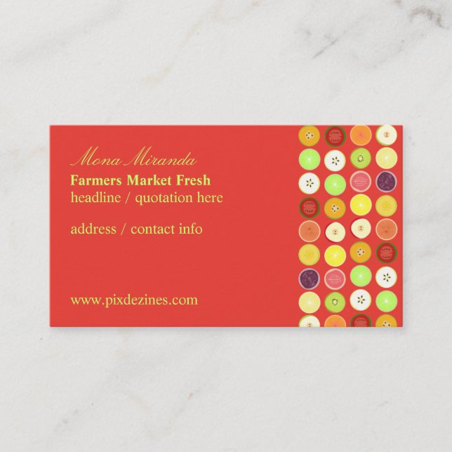 Retro fruits business card, raspberry background card (Front)