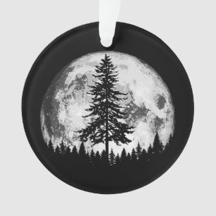 Retro Full Moon & Minimalist Pine Tree Vintage Gra Ornament