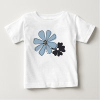 Retro Fun Blue Floral Outline Flowers Pattern