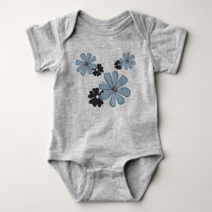 Retro Fun Blue Graphic Flowers Baby Bodysuit