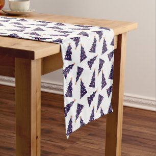 Retro Fun Chequered Christmas Tree Pattern Long Table Runner