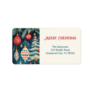 Retro Fun Christmas Trees Ornaments Label