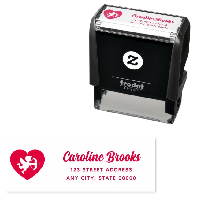 Retro Fun Cupid Heart Wedding Red Self-inking Stamp (In Situ)
