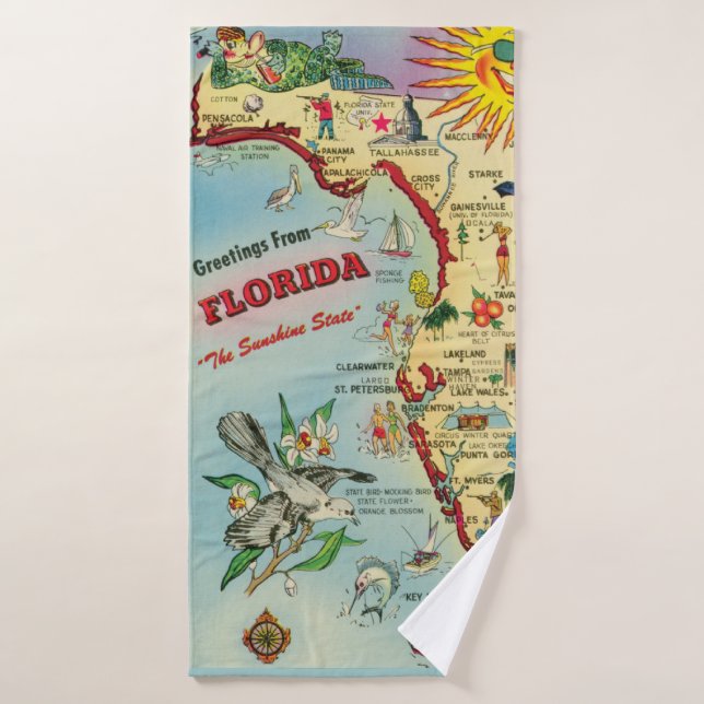 Retro Fun Florida Map Towel (Bath Towel)