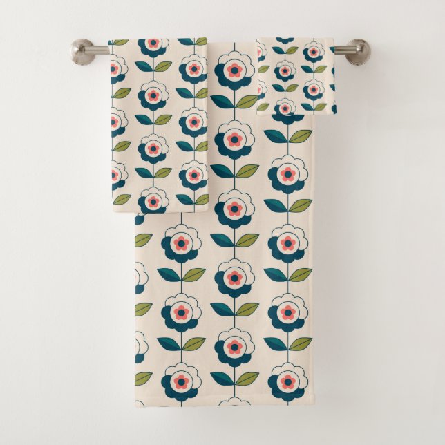 Retro Fun Garden Flower Pattern Bath Towel Set (Insitu)