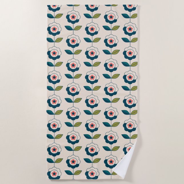 Retro Fun Garden Flower Pattern Beach Towel (Front)