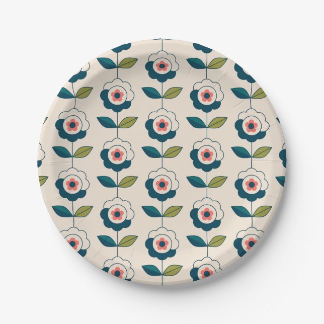 Retro Fun Garden Flower Pattern Paper Plate (Front)