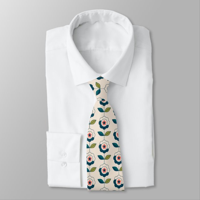 Retro Fun Garden Flower Pattern Tie (Tied)