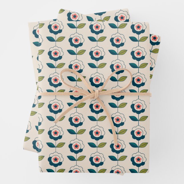 Retro Fun Garden Flower Pattern Wrapping Paper Sheet (In situ)
