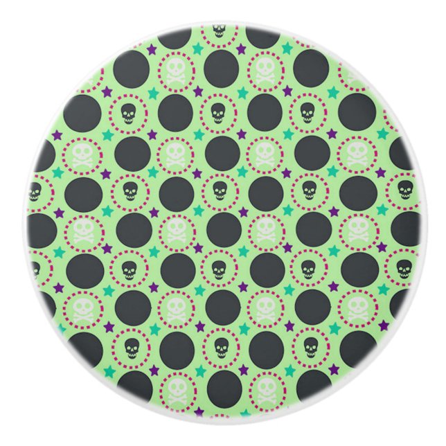 Retro Fun Green Skull Pattern Ceramic Knob (Front)