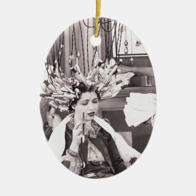 Retro Fun Hair Salon Ceramic Tree Decoration (Front)