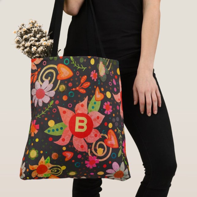 Retro Fun Initial Floral Boho Inspirivity tote (Creator Uploaded)
