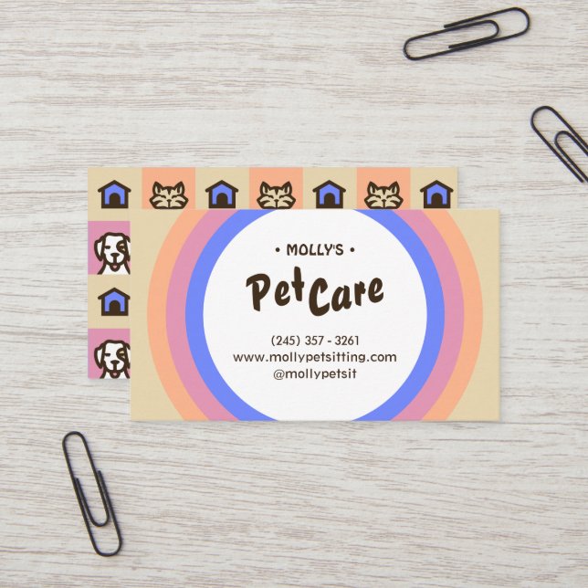 Retro Fun Pet Care Boarding Sitting Business Card (Front/Back In Situ)