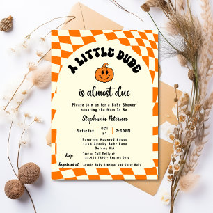 Retro Fun Wavy Chequered A Little Dude Baby Shower Invitation