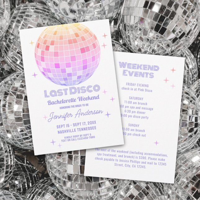 Retro Funky 70s Pink Disco Bachelorette Weekend Invitation (Creator Uploaded)