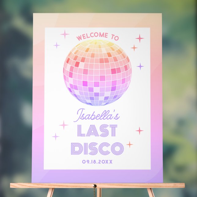 Retro Funky 70s Pink Disco Bachelorette Welcome Acrylic Sign (Neutral)
