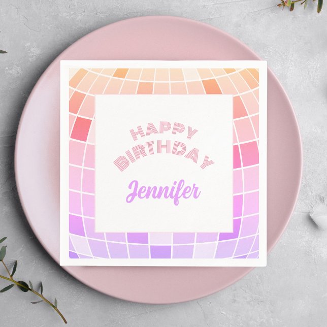 Retro Funky 90s Pink Disco Ball Birthday Party Napkin (Creator Uploaded)