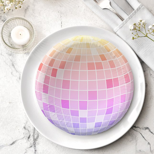Retro Funky 90s Pink Disco Ball Birthday Party Paper Plate (Creator Uploaded)