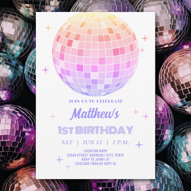 Retro Funky 90s Pink Disco First Birthday Photo Invitation (Creator Uploaded)