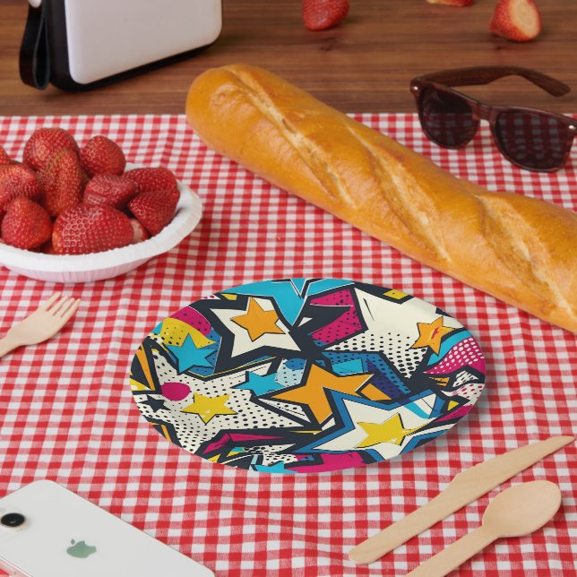 Retro Funky Abstract Comic Pop Pattern Paper Plate (Picnic)
