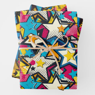 Retro Funky Abstract Comic Pop Pattern Wrapping Paper Sheet