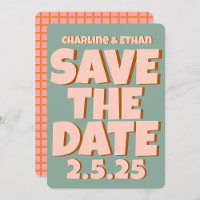 Retro Funky Blue Pink Save the Date QR code