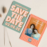 Retro Funky Blue Pink Save the Date QR code<br><div class="desc">Retro Funky Blue Pink Save the Date QR code</div>