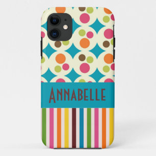 retro funky dots and stripes pattern personalise iPhone 11 case