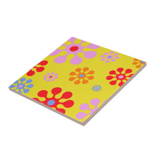 Retro Funky Flower Pattern Yellow Trivet