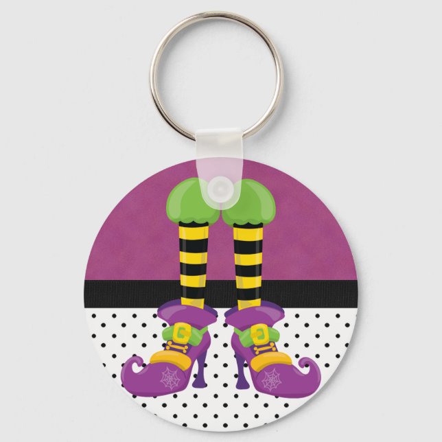 Retro Funky Halloween Witch Shoes Key Ring (Front)