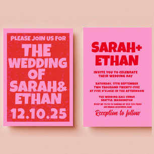 Retro Funky Pink Green Wedding Invitation
