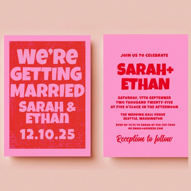 Retro Funky Pink Green  Wedding  Invitation (Creator Uploaded)