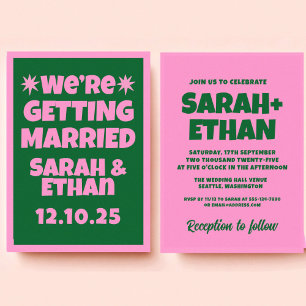 Retro Funky Pink Green  Wedding  Invitation