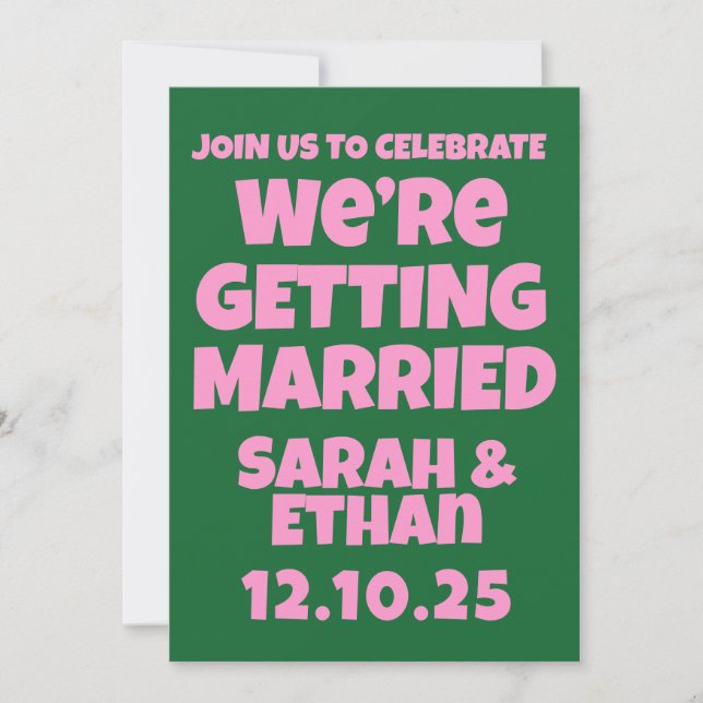 Retro Funky Pink Green  Wedding  Invitation (Front)
