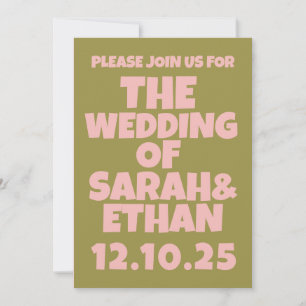 Retro Funky Pink Green  Wedding  Invitation