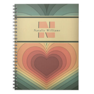 Retro Funky Romantic Heart Monogram Notebook