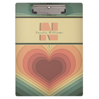 Retro Funky Romantic Monogram Heart Clipboard