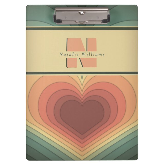 Retro Funky Romantic Monogram Heart Clipboard (Front)
