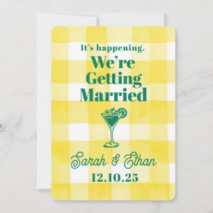 Retro Funky Striped Green Yellow Wedding Invitation