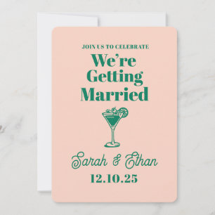 Retro Funky Striped Green Yellow Wedding Invitation
