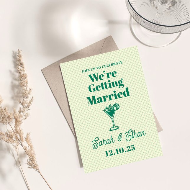 Retro Funky Striped Green Yellow Wedding Invitation (Creator Uploaded)