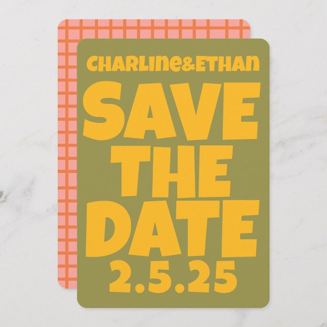 Retro Funkyyellow green Save the Date QR code (Creator Uploaded)